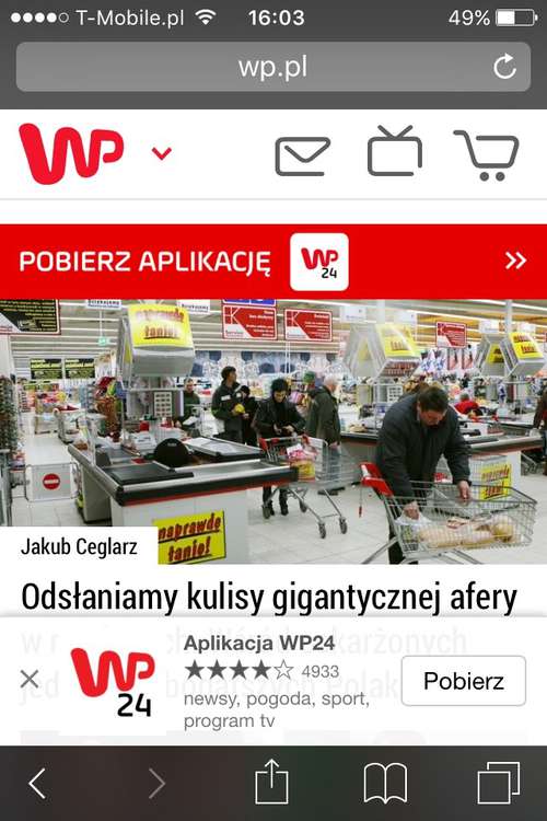 Reklama na mobilnej stronie wp.pl